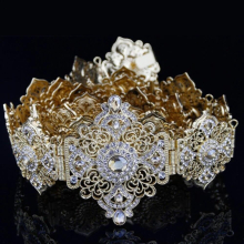 Sunspicems 18k Morocco Caftan Belt For Women Arab Bridal Wedding Dress Waist Belt Chain Champagne Crystal Waistband
