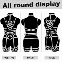 2pc Sexy Lingerie Stockings Garter Cage Bands Thigh Adjust Suspender Leather Body Bdsm Harness Waist Belt Goth Punk