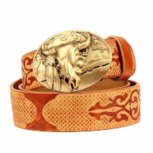Pure Leather Copper buckle pattern belt Retro men Smooth buckle buckle belts Mens Ethnic Style Cowskin Leather Belt