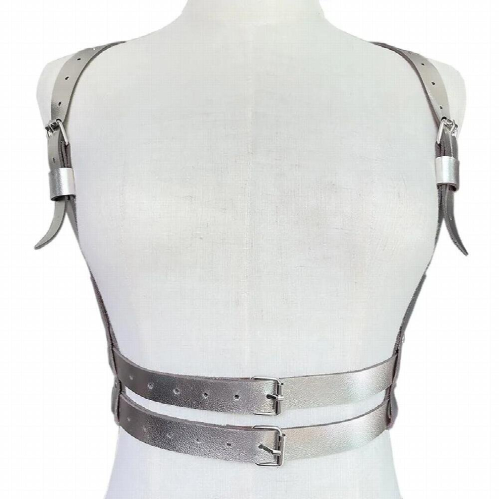 White Double Belt Personality Pu Leather Strap Girdle Punk Sexy Bondage Body Women Waistband