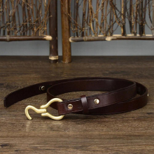 Italian Retro Ladies Decorative Thin Belt Copper Hook Top Layer Cowhide Texture Belt