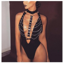 Punk Women Faux Leather Belt Body Bondage Sculpting Harness Waist Belt Straps Tassel Chain Suspenders