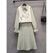 Classical Dress Vest Sets Spring Autumn Chinese Style Hanfu Cheongsam Improved Dress Women Slimming 2pcs Suit