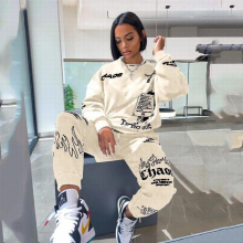 Women Tracksuit 2 Piece Set Autumn Letter Print Oversized Hoodies Sweatshirt Joggers Pants Suit Sweatpants Outfits Matching Set