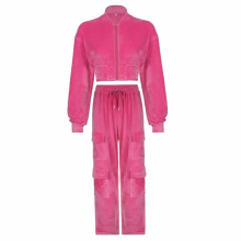 SEASONS Y2K Zipper Pockets Drawstring Velvet Two Piece Sets Women Jackets And Trousers Suits Sporty Autumn Clothes ASSU85484