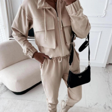 Spring Autumn Sportswear Outfits Women Zipper Cardigan and Elastic Waist Pants Tracksuit Casual Solid 2pcs Suit Set
