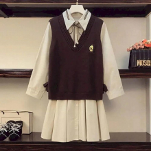 Oversize Womens Spring Autumn Suit Temperament Retro Woolen Jacket Vest Shirt Dress Three-Piece Suits High Street