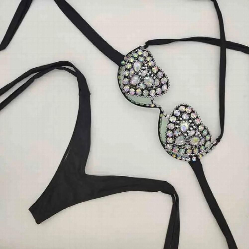 Sexy Women Bikini Set Diamond Swimwear Bling Bathing Suit Rhinestone Beachwear Biquini Halter