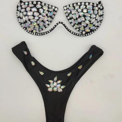 Sexy Women Bikini Set Rhinestone Diamond Swimwear Bling Stones Summer Bathing Suit Swimsuit 4503