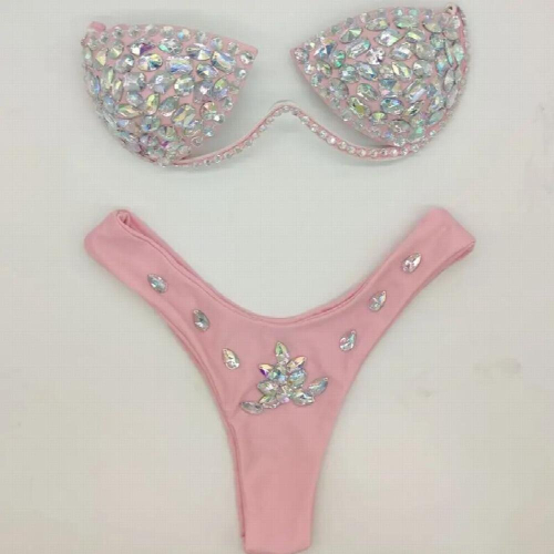 Sexy Women Bikini Set Rhinestone Diamond Swimwear Bling Stones Summer Bathing Suit Swimsuit 8688