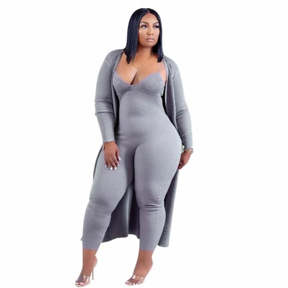 Autumn/Winter Large Size Womens Suit High Stretch Knit Autumn European American Hole Strip Tight Two-Piece Set Z317879-image-OPC-PCQP9W7-NEW