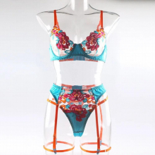 Sexy European and American French seduction embroidery flowers thin transparent Garter sexy bra lingerie women