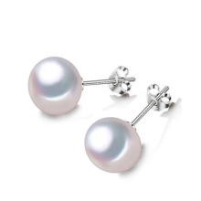 Round White Freshwater Pearl Solitaire Stud Earrings in 0.925 White Sterling Silver