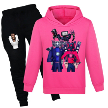 (rose, Suitable for height 120cm) Skibidi Toilet Man Boys and Girls Sweatshirt + Casual Pants Set,Birthday Gift,Fall and Winter Season