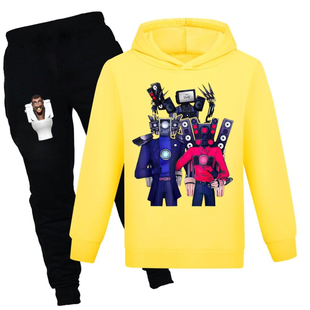 (yellow, Suitable for height 110cm) Skibidi Toilet Man Boys and Girls Sweatshirt + Casual Pants Set,Birthday Gift,Fall and Winter Season-image-OPC-PCQPFCK-NEW