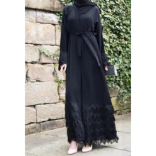 Muslimah thicker fabric lace abaya full length Jilbab Dubai female lace sleeve Islamic dress wq1333