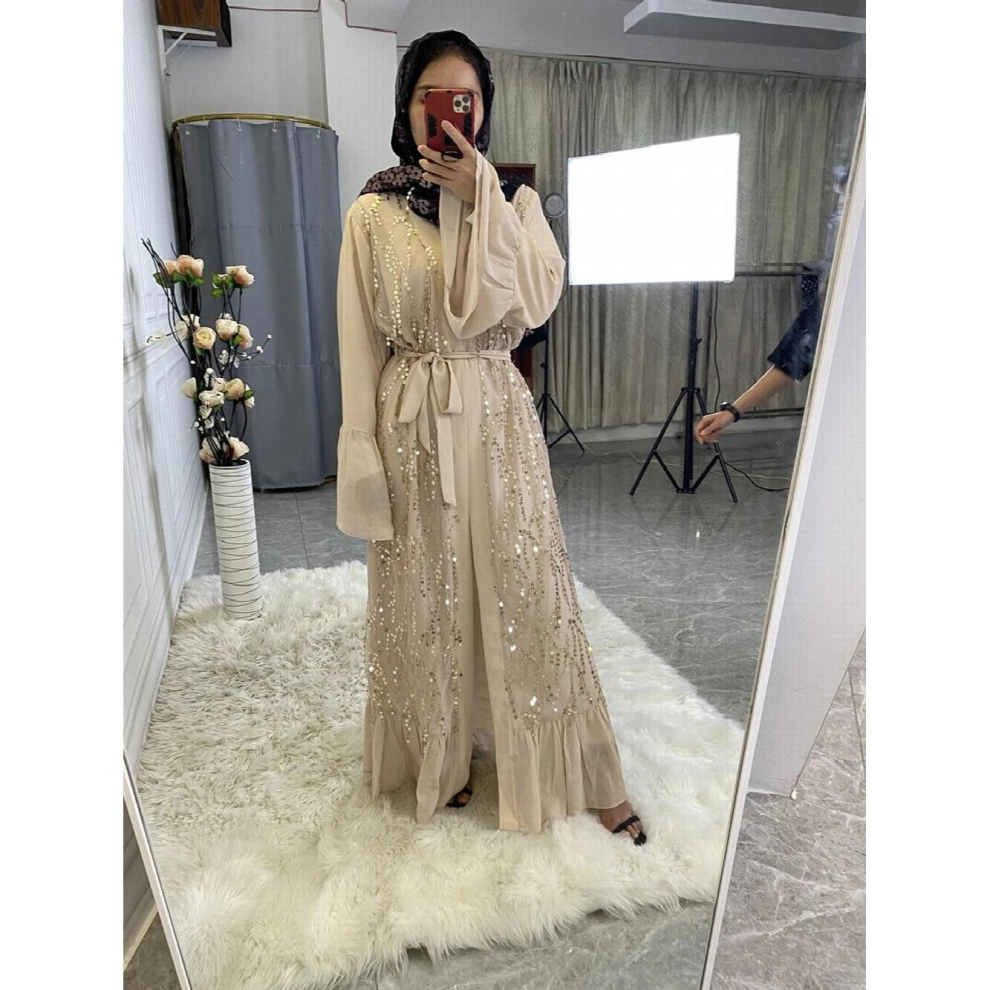 Ramadan Eid Djellaba Abaya Sequined Kimono Beading Dubai Muslim Dress Full Length Robes Muslim Islam Abayas With Belt WY759-image-OPC-PCQPG7Y-NEW