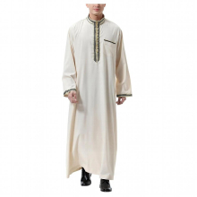 Muslim Mens Robe Arabic Islamic Jubba Thobe Turkey Dubai Casual Kaftans Long Sleeved Buttoned Round Neck Solid Shirt Abayas