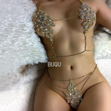 Crystal Rhinestone Sexy Chain Jewellery Bra and Thong Body Chain for Women Underwear Set Hollow Bikini