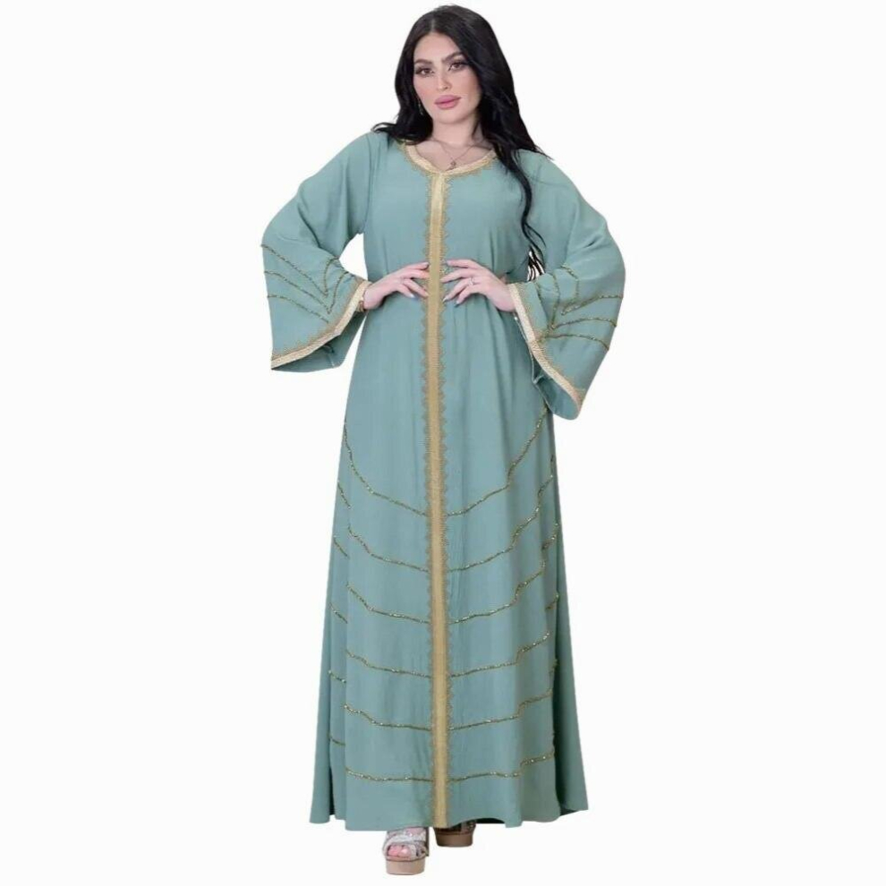 Abaya Middle East Gurban Stripe Drill Flare Sleeve Dress Dubai Muslim Robe Robe De Soiree Luxe-image-OPC-PCQPH9C-NEW