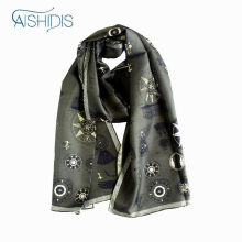 Style Long Silk Scarf Vintage Men Women Striped Muffler Shawl Wrap Fleur-de-Lis Hotwheels