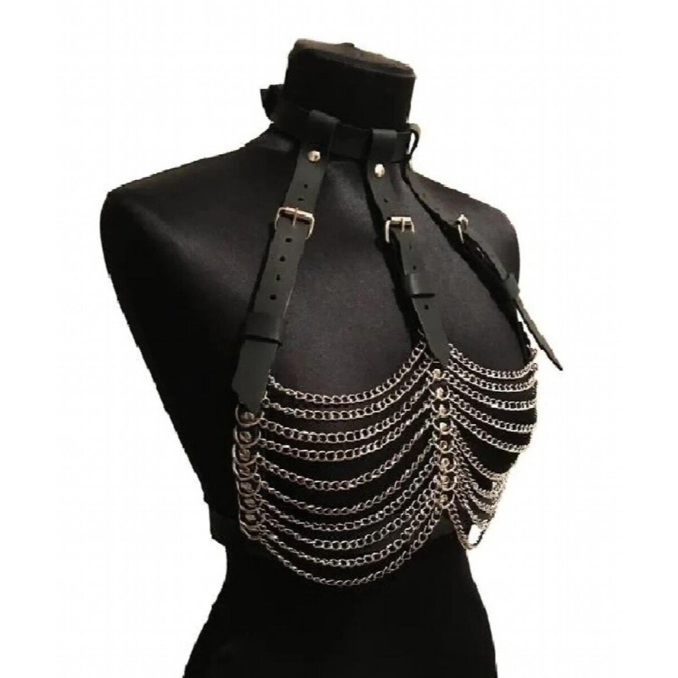 Sexy Women Punk PU Leather Chain Belts Body Bondage Party Stage Sculpting Harness Waist Belt Straps Tassel Chain Suspenders