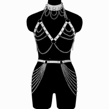 Punk Harajuku 3PC Harness Apparel Metal Chain Accessories For Women Sexy Lingerie Set Leather Belt With Holes Female