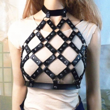 Sexy Women PU Leather Suspender Body Harness Belts Gothic Lingerie Adjustable Bust Top Body Bondage Holographic Chest Belts