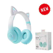 (B39B Pro Green) Bluetooth Wireless Headphones Cat Ear Glow Light Stereo Bass Helmets Children Gamer Girl Gifts PC Phone Gaming Headset
