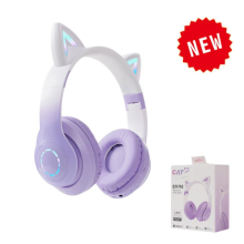 (B39B Pro Purple) Bluetooth Wireless Headphones Cat Ear Glow Light Stereo Bass Helmets Children Gamer Girl Gifts PC Phone Gaming Headset