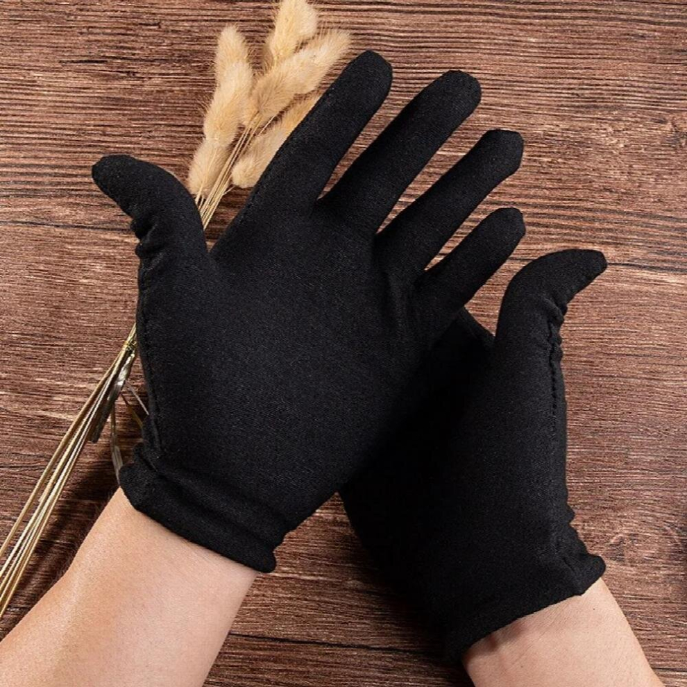 (Black White-M) 50 Pairs Of Etiquette Cotton Gloves Dirt-Resistant Labor Insurance Sweat-Absorbent Non-Slip High-Quality Work Gloves 885658135423