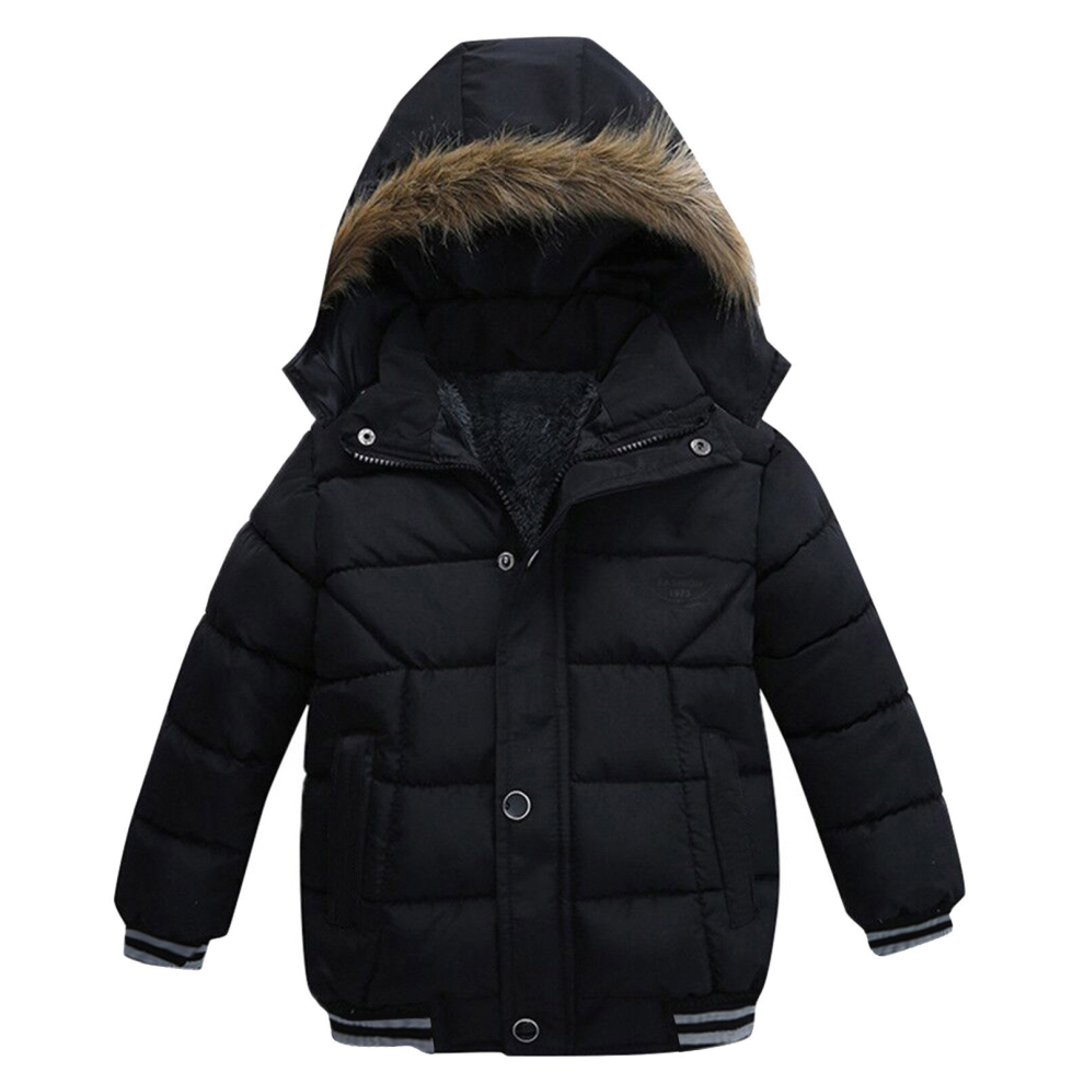 (black2, 3-4Years/Suitable for height 110cm) Boys coat 2023 new cotton jacket, hooded thickened winter jacket