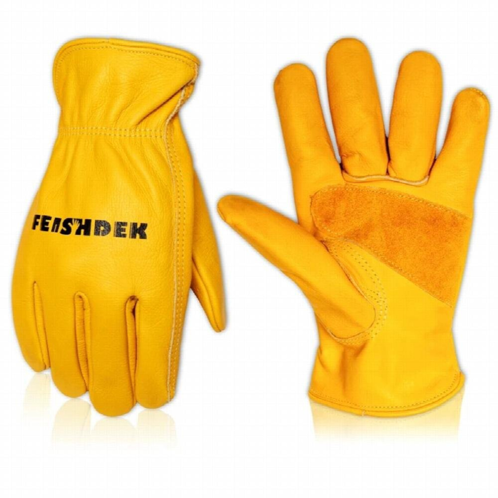 (-L) Motorcycle Gloves Cowhide Leather Hand Gloves For Motorcycle Wear-Resistant Riding Outdoor Camping Work Gloves Guantes Nr278 Yellow 885656879312