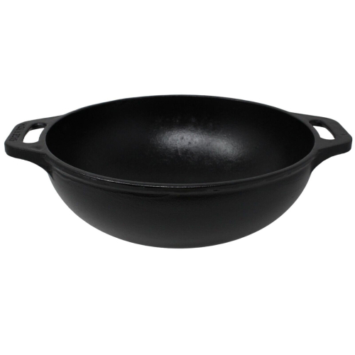 Cast Iron Karahi Kadai Kadhai Wok Deep Pan Double Handles Flat 1