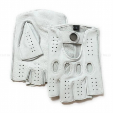 (white-M Palm 20 21.5cm M) Men Leather Semi-Finger Thin Glove Male Matching Locomotive Car Driving Mitten Luvas