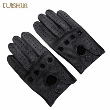 (black-XL) Deerskin Leather Gloves Men Full Finger Non-slip Soft Leather Driving Gloves Tactical Sports Style AGD016