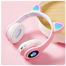 (LX-B39B Pink) Bluetooth Wireless Headphones Cat Ear Glow Light Stereo Bass Helmets Children Gamer Girl Gifts PC Phone Gaming Headset