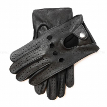 (Black-L (Palm 21.5 23) L) Deerskin Gloves Men 100 Leather Soft Mittens Male Black/Yellow Punch Holes Driving Luva Guantes Ciclismo