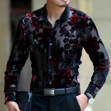 Lace Men Shirt Club Party Prom Sexy Transparent Male Shirt Frolal Print Wedding Marriage Chemise Homme 5xl Lace Shirt