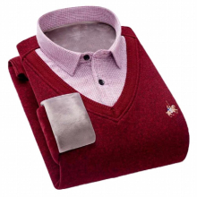 men winter thickening and velvet warm gray sweater shirt comfortable sweater shirt combination long sleeve shirt