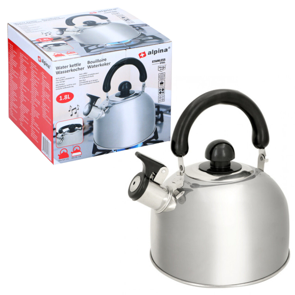 Stainless Steel Whistling Kettle Stovetop 1.8L Camping Folding Handle