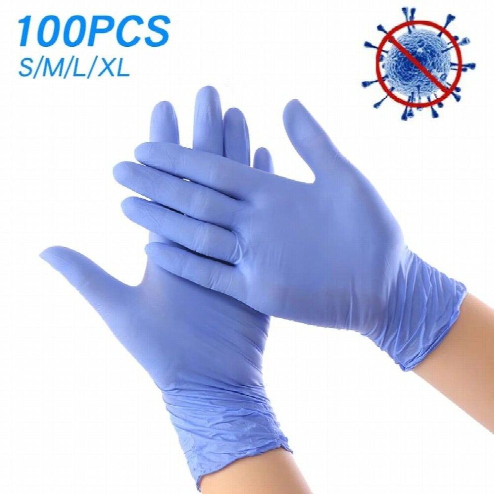 (100Pcs Blue-M) Gloves Allergy Disposable Safety Work Gloves Nitrile Disposable Gloves Newest Nitrile Food Waterproof 100Pcs/Lot 885658228835