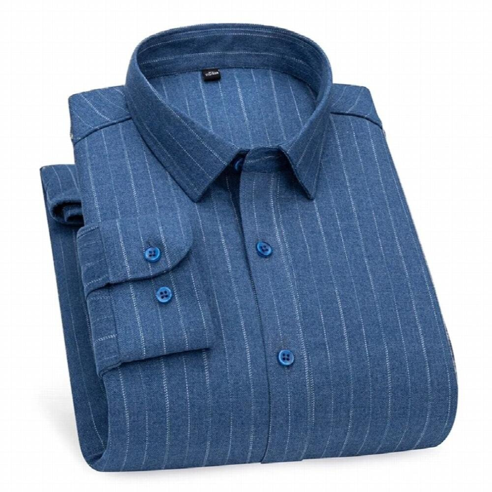 Men Gray Striped Cashmere Thick Double Layer Long Sleeve Warm Shirts Men Casual Plaid Winter Warm Clothes Button Shirts-image-OPC-PCQPPCR-NEW