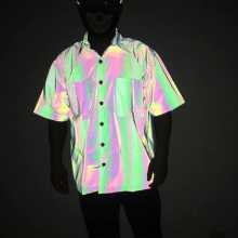 Summer harajuku night colorful reflective shirts for men hip hop punk blouse male vintage clothes camisa masculina