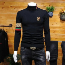 and winter sweater sweater autumn printed sweater turtleneck Mens casual velvet slim