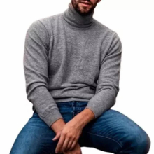 2022New T-Shirt Solid Shirt Warm Knitted Turtle Neck Men Pullover Top for Winter