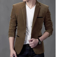Mens Suit Jackets Blazer Solid Slim Vintage Single Button Jacket Male Casual Corduroy Outwear Coat Men