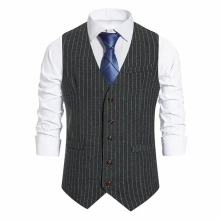 For Striped Suit Dress Grey Vest Men Casual Waistcoat Business Clothes