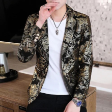 Bronzing Men Blazers Stage Singer Tuxedo Casual Suit Jacket Wedding Business Street Wear Social Jacket Men Clothing
