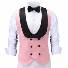 Pink Casual Man Vest for Wedding Prom with Double Breasted Slim fit One piece Men Suit Waistcoat Shawl Lapel Coat
